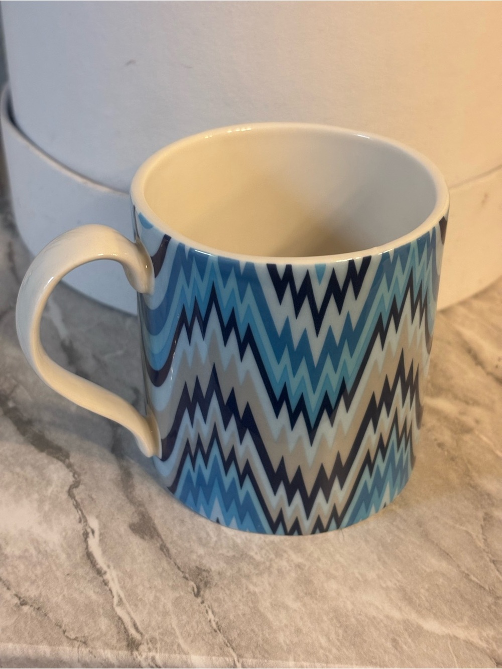 Jonathan Adler Blue Chevron Ceramic Coffee Mug